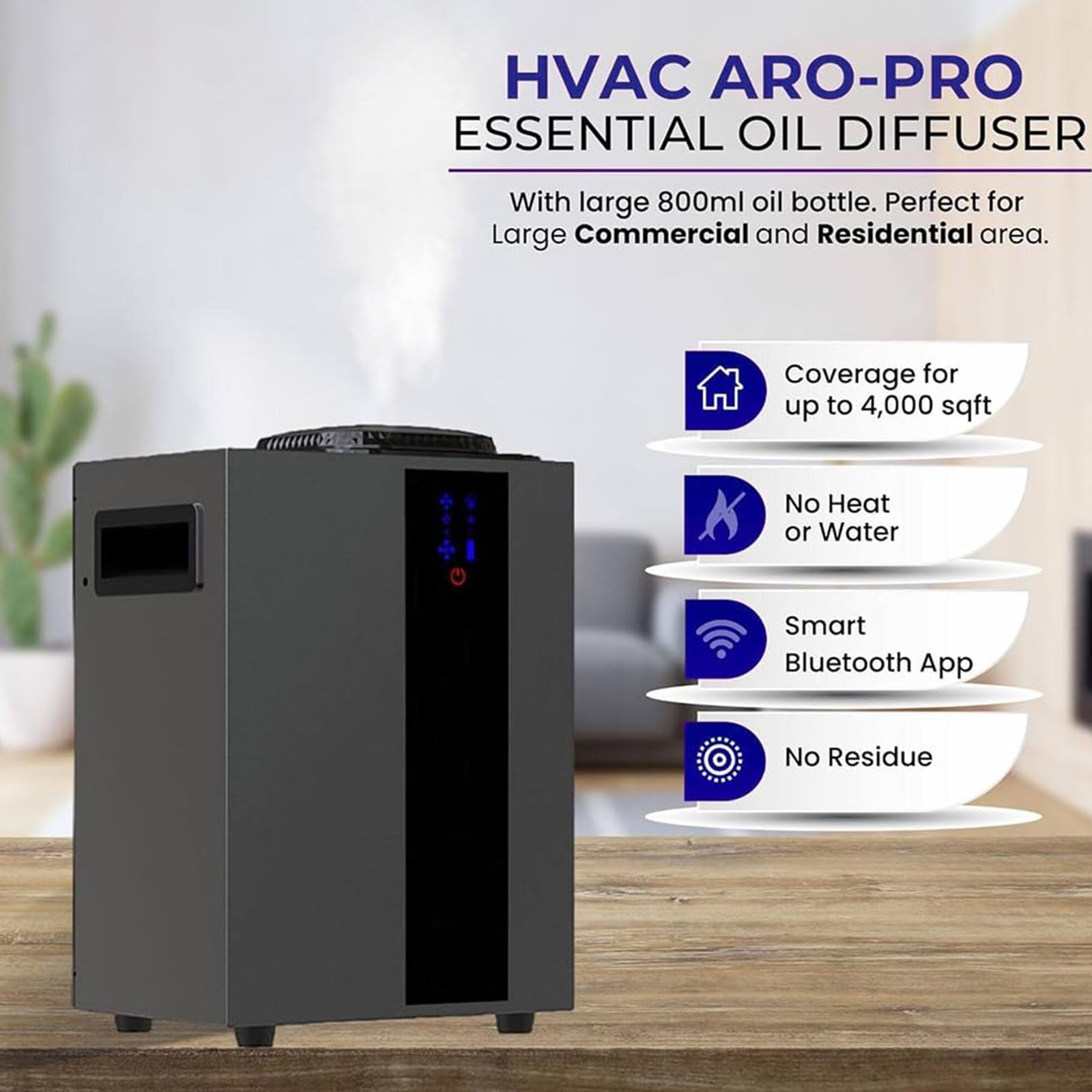 Diffuseur de Parfum Intelligent Pro, Machine sans Eau 800 ML | Couverture de 4000 pi², Contrôle par App, Diffusion à Air Froid sans Résidus et Moins de 35 dBA pour Hôtels et Bureaux