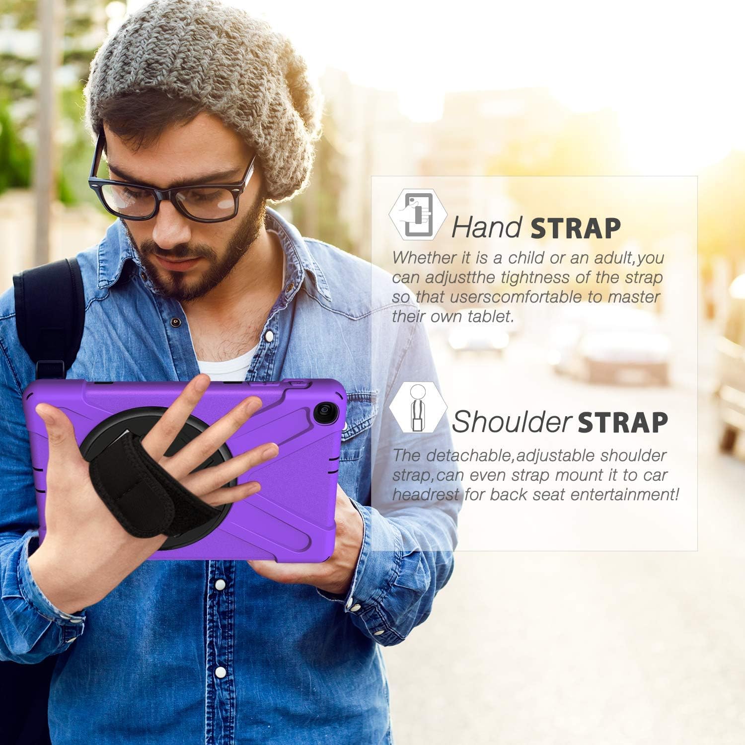 Samsung Galaxy Tab A 10.1 Case 2019 With Stand,Herize Heavy Duty Rugged Shockproof Protective Case With Handle Strap,Shoulder Strap For Galaxy Tab A 10.1 2019,T510/T515 Tablet For Kids,Students,Purple