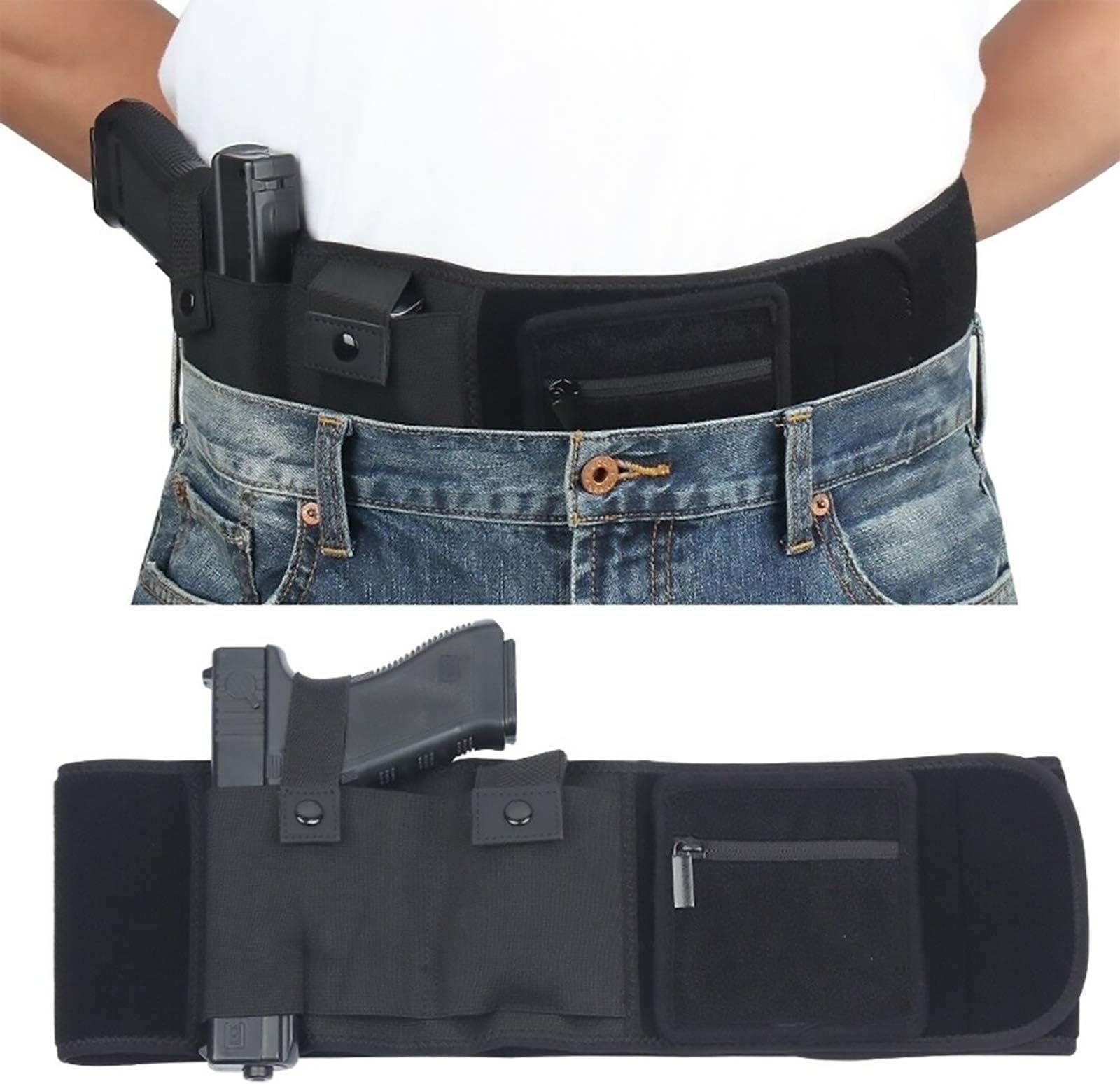 Black Waist Holster 109 X 13 Cm Shooting Sports Composite Breathable Neoprene Material Left and Right Hand Invisible Waist Sleeve Gun Bag