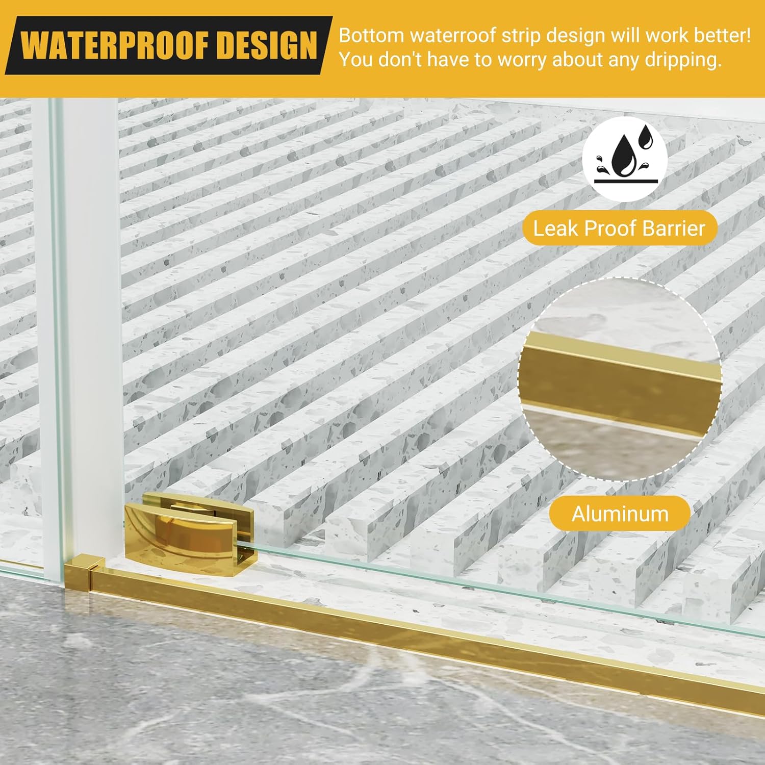 Garveehome Shower Glass Door (56-60 in W x 75 in H), Frameless Shower Door with Clear SGCC Tempered Glass 5/16 in (8 mm), Shower Sliding Door with Waterroof Seal Strip, Stainless Steel Hardware, Gold