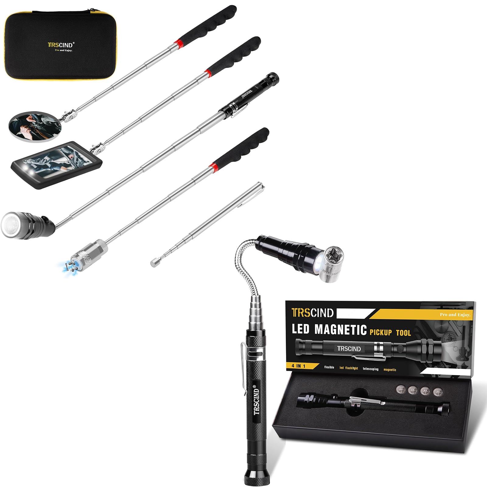 Extendable Pickup Tool With Flashlight 5-Piece Magnetic Pickup Tool Set ...