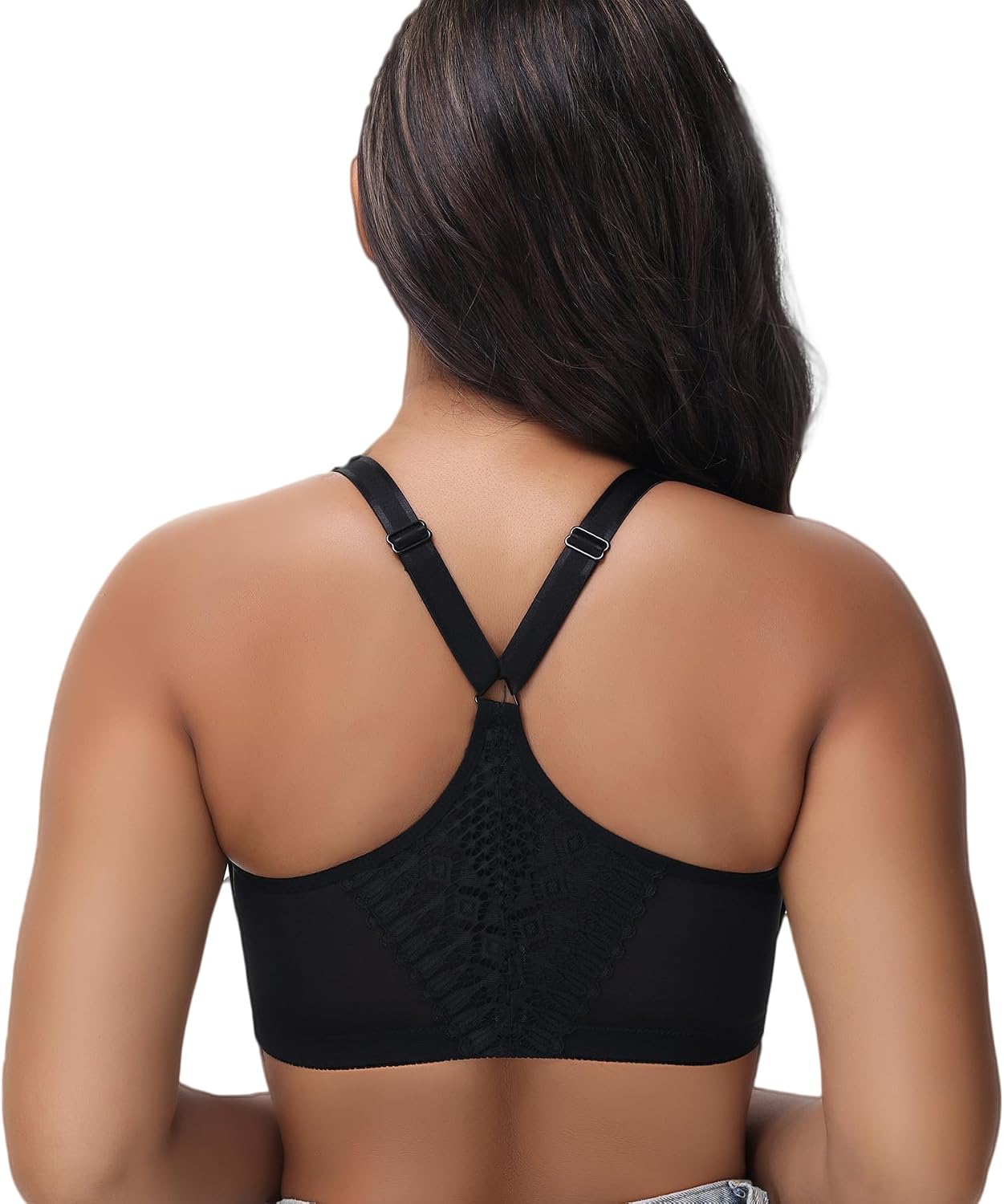 Plus Size Racerback Front Closure Bra for Women Unlined Underwire Wide Strap