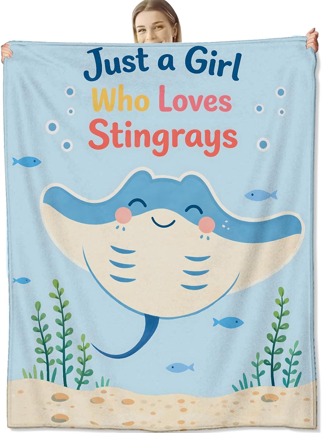 Stingray Blanket Soft Lightweight, Cute Ocean Sea Life Flannel Throw Blankets for Bed Sofa Office RV Travel Home Bedroom Cartoon Decor, Kids Stingray Lovers Girls Gifts 60"X50"