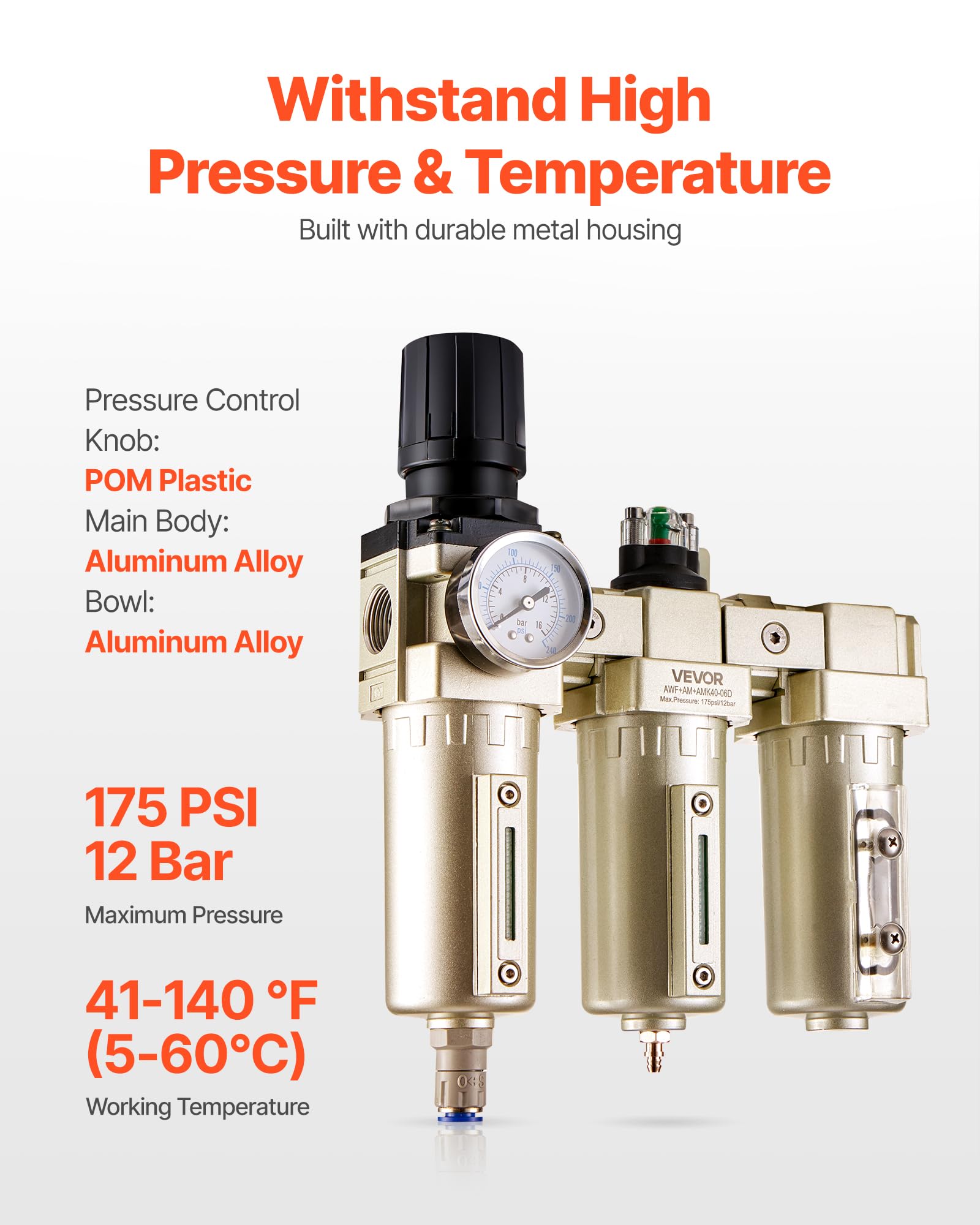 VEVOR Air Compressor Filter Regulator - Dry & Clean Air -3 VEVOR Air Compressor Filter Regulator - Dry & Clean Air -3