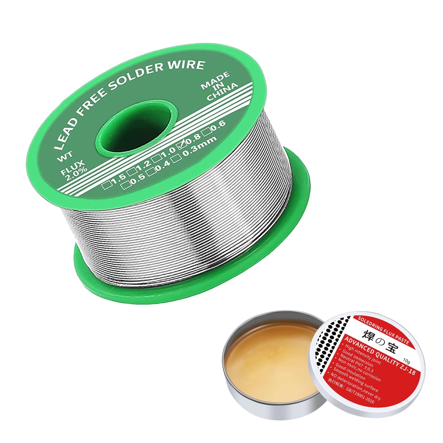 Fbbevwbk 2Pcs 0.8Mm Lead Free Sn99.3 Cu0.7 Solder Wire Set With 10G No-Clean Solder Flux Paste, For Electronics Repairing Jewellery Diy