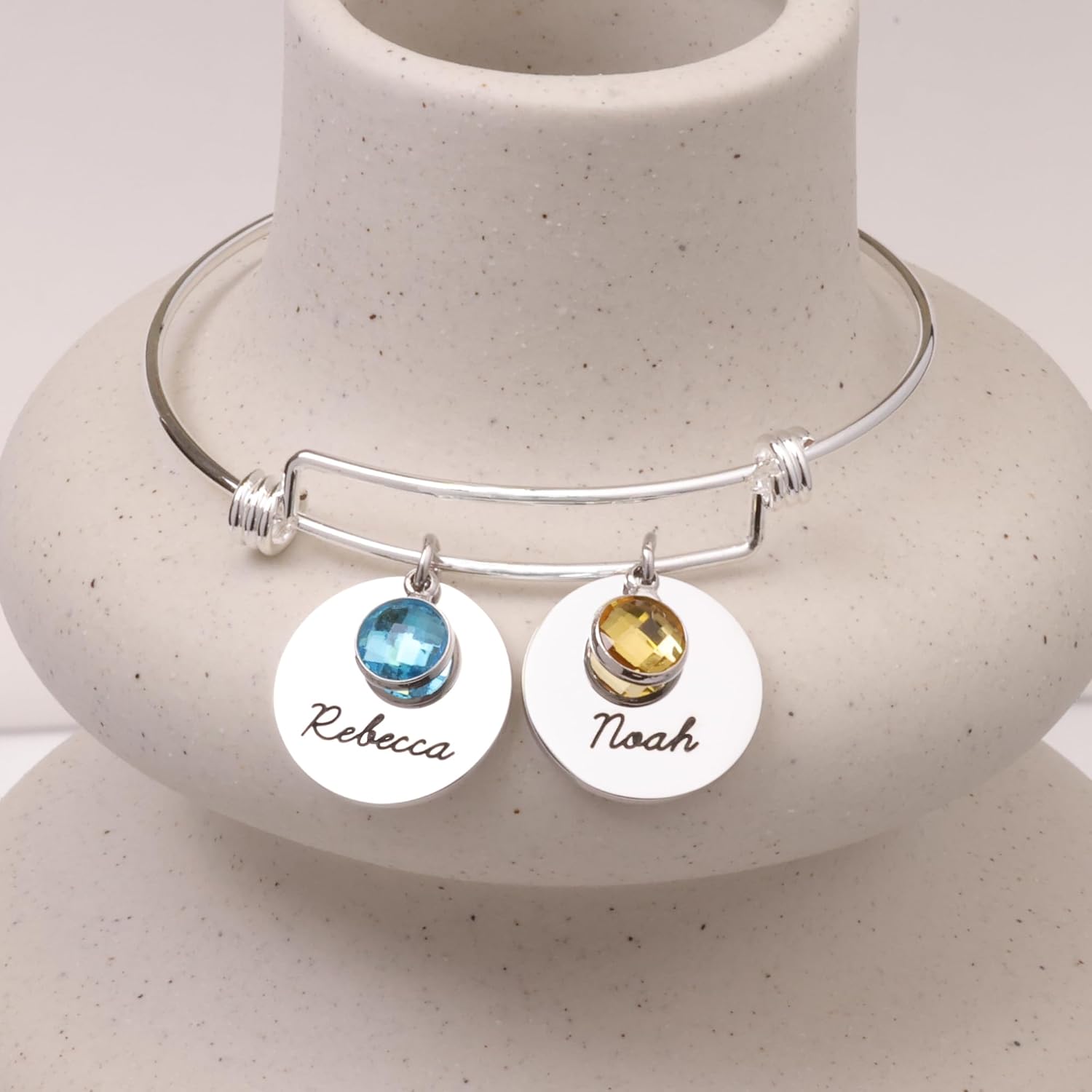 Personalized Birthstone Bangle Bracelet, Custom Engraved Name Charm Jewelry for Mom Grandma Wife Girls, Gifts for Valentine's Day, Mother's Day, Matching Bracelets for Best Friends Mom and Daughter