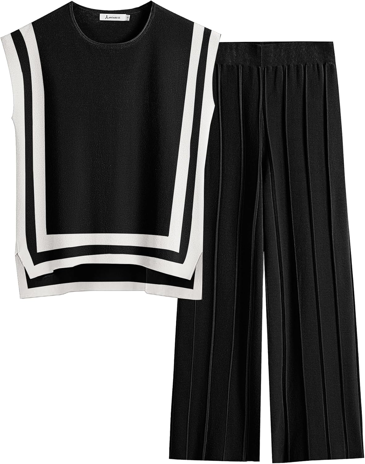 ANRABESS Women 2 Piece Lounge Sets Summer Casual Knit Sweater Vest Pant Set Beach Vacation Airport Clothes 2025 Fall Outfits
