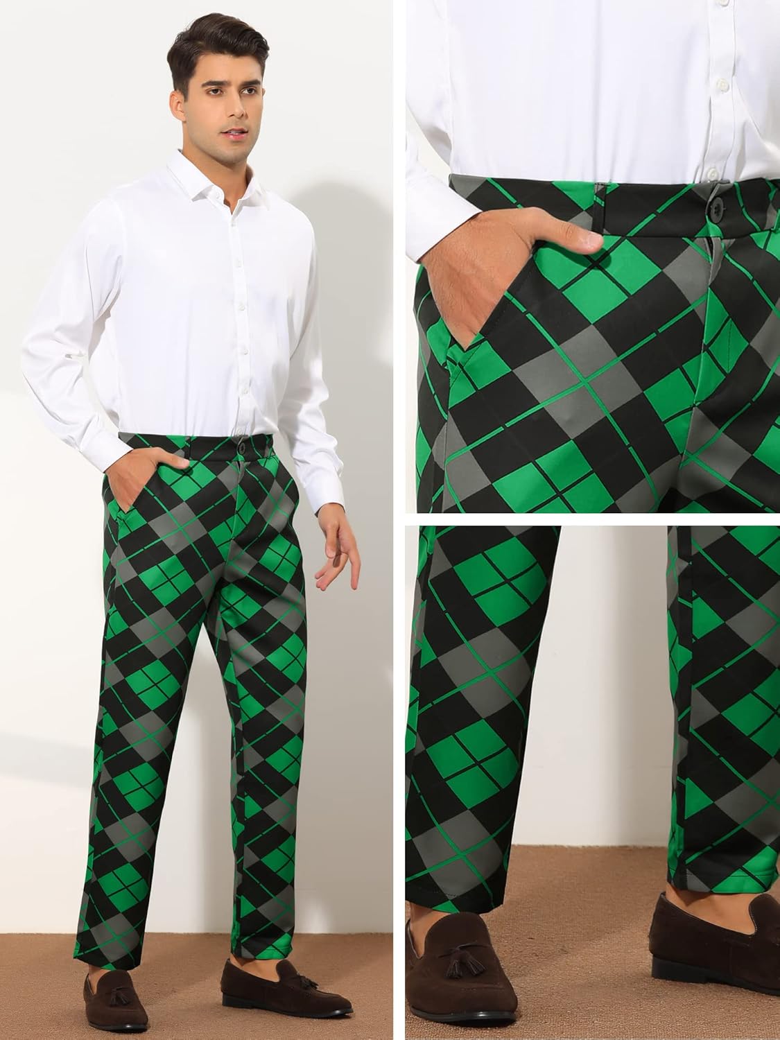 Lars Amadeus Printed Dress Pants for Men's Regular Fit Flat Front Business Suit Trousers