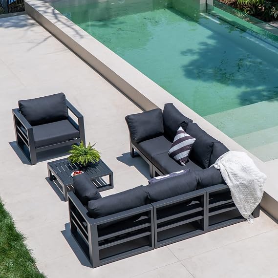 5 Pieces Patio Conversation Furniture Set Outdoor Aluminum Sectional Sofas