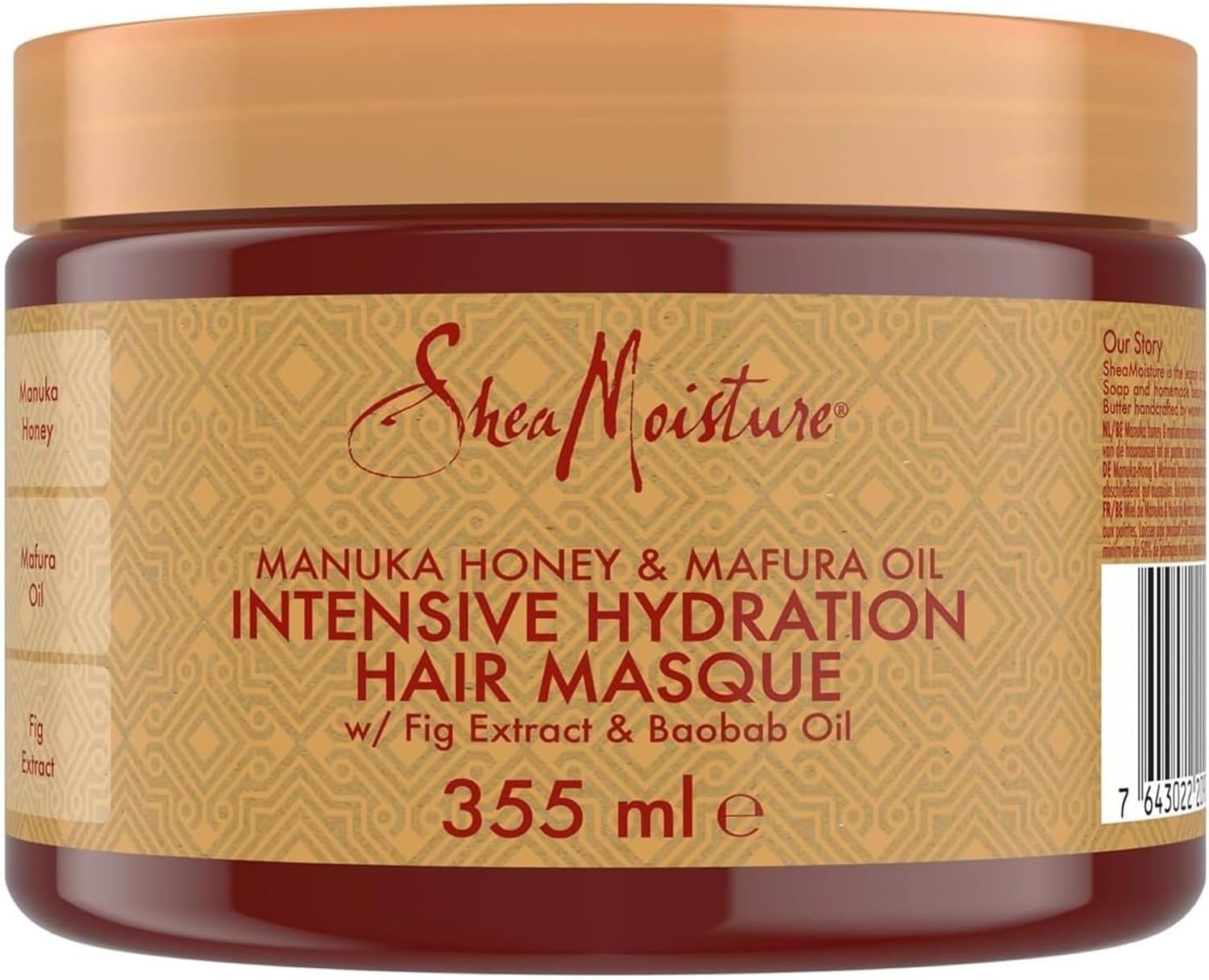 SheaMoisture Miele di manuka e olio di mafura Intensive Hydration Hair Masque | Per Capelli Ricci, Crespi e Danneggiati, Morbidi e Rigenerati, Idratazione Intensa, Con Miele di Manuka, Mafura e Karité