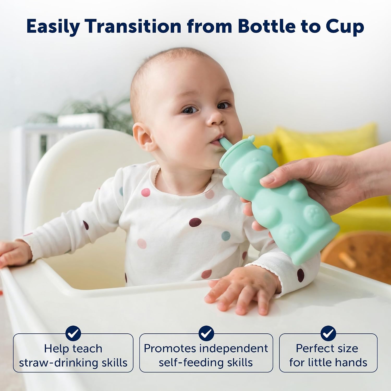 Silipint Honey Bear Straw Cup for Baby & Toddler – Soft Silicone Squeeze Training Straw Cup, Leak-Resistant Baby Sippy Cup for Bottle Transition, BPA Free, Dishwasher Safe, 8 oz Green