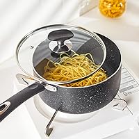 Vista 5 de Cacerola antiadherente con tapa, sartén antiadherente de 1 cuarto y 2 cuartos y 3 cuartos con asa de silicona, pequeña olla de leche con tapa