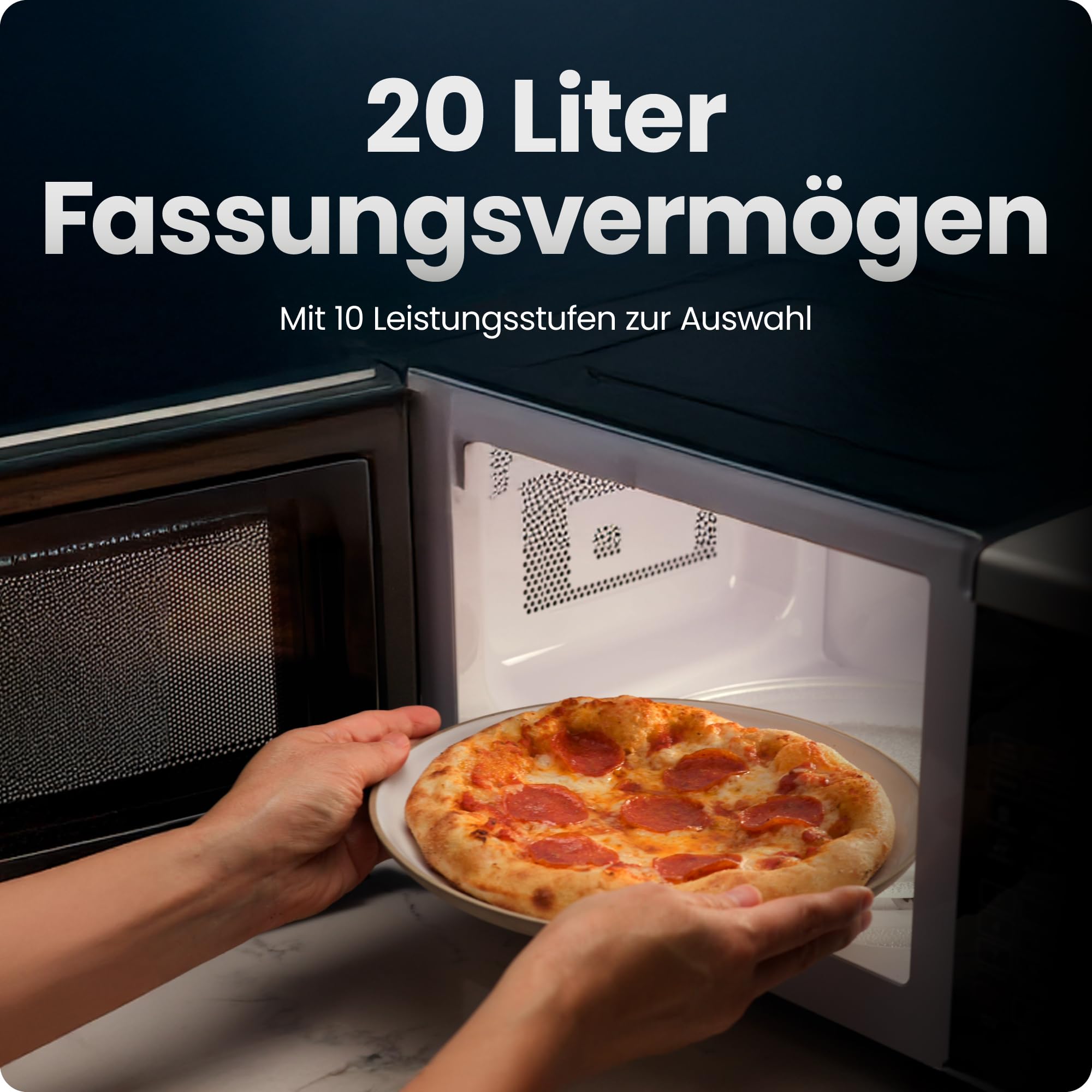 Chefman Tisch-Mikrowelle 20 l, 10 Leistungsstufen, 3 Kochprogramme, One-Touch-Express-Kochfunktion, Stummschalttaste – Schwarz