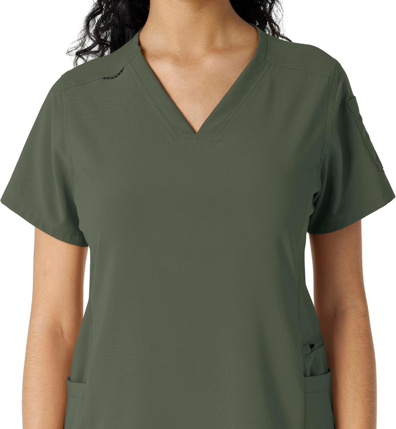 Carhartt Force Cross-Flex Scrubs for Women, Knit Panel Scrub Top - Olive, XL - Image 7