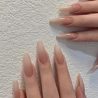 24 Stück Stiletto Nägel Zum Aufkleben Lang, Nude Gradient French Künstliche Nägel, Ballerina Kunstnägel Press on Nails mit Klebesticker, Acryl Falsche Nägel für Frauen und Mädchen