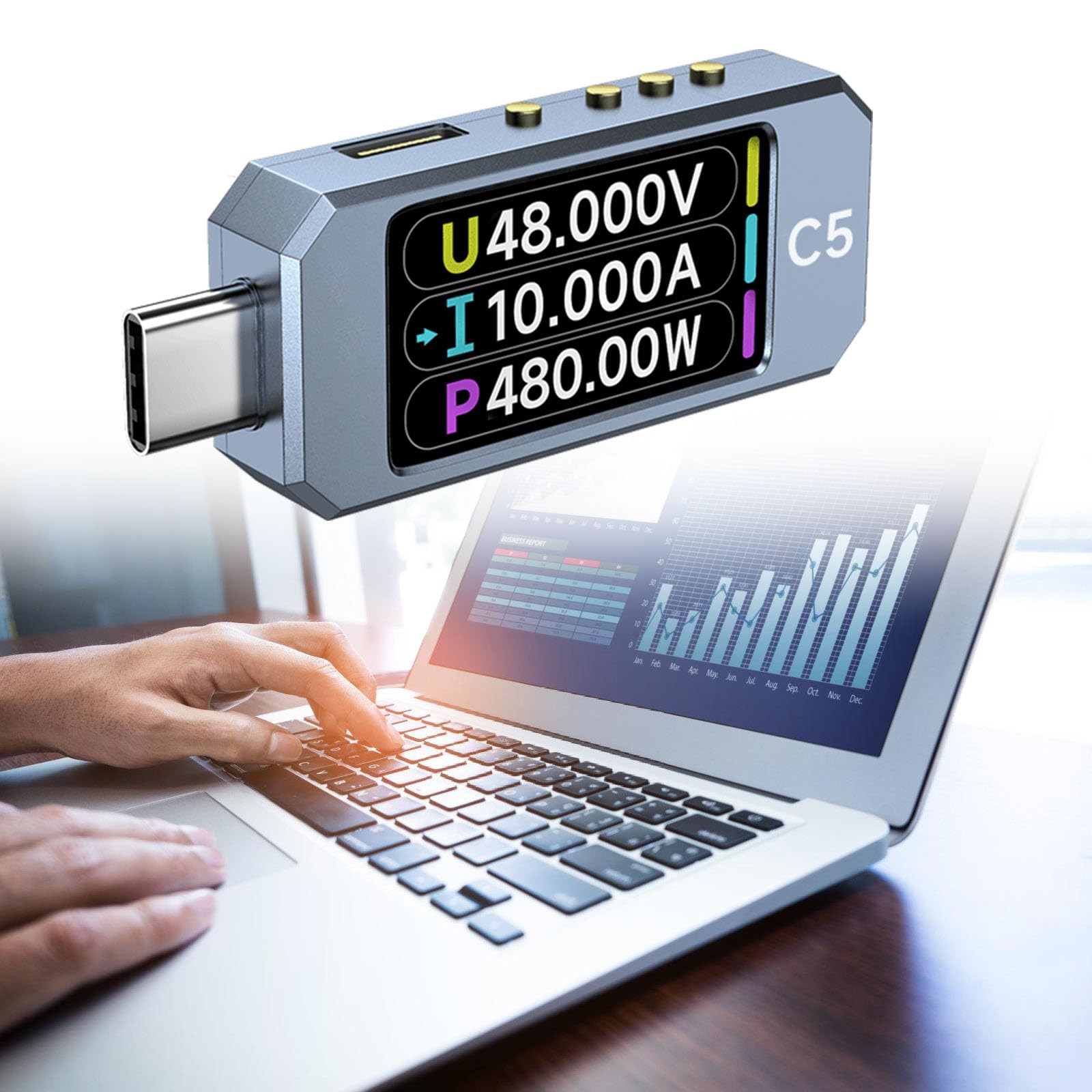 Multímetro digital de alta precisión USB C 3.1 DC48V para medición de voltajes y corriente con pantalla
