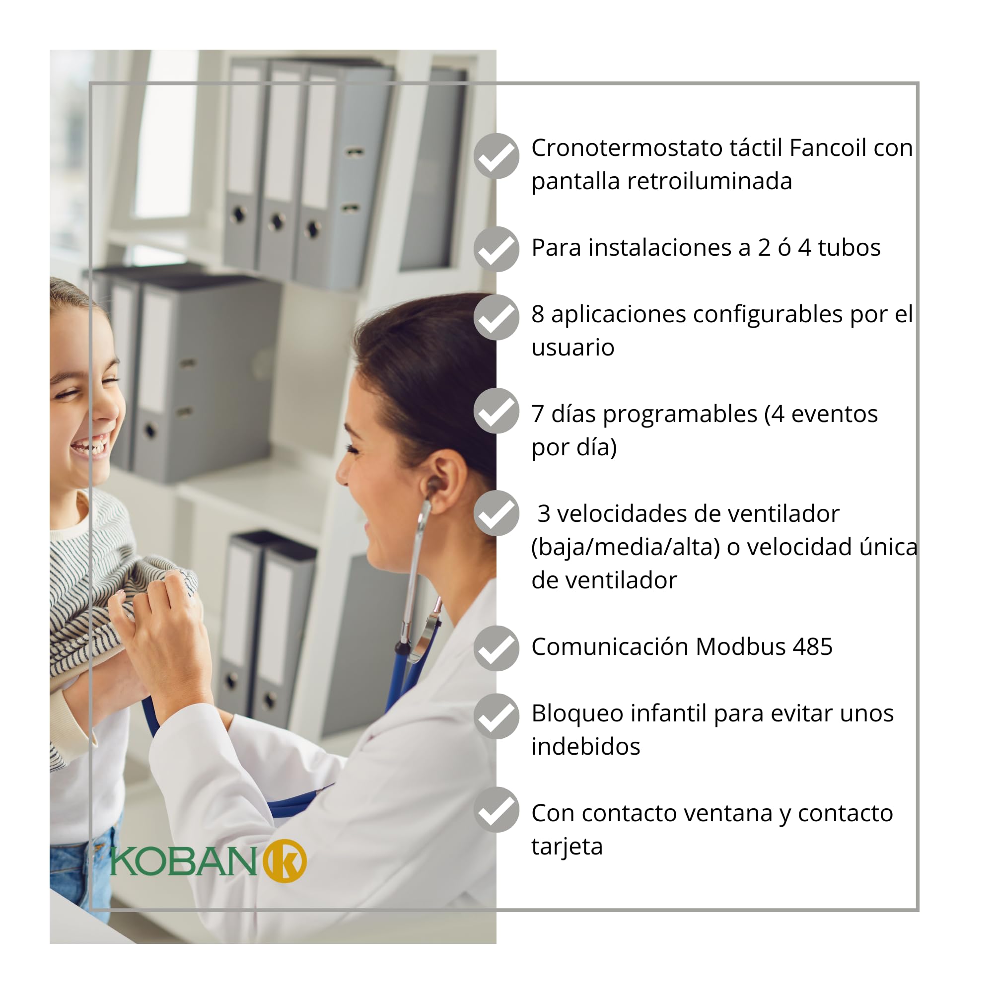 KOBAN KTFD-29 Termostato Digital Multifunción para Calefacción y Aire Acondicionado Controlador de la Temperatura de Pared con Selector de Calor y Frío Programable 7 Días a la Semana
