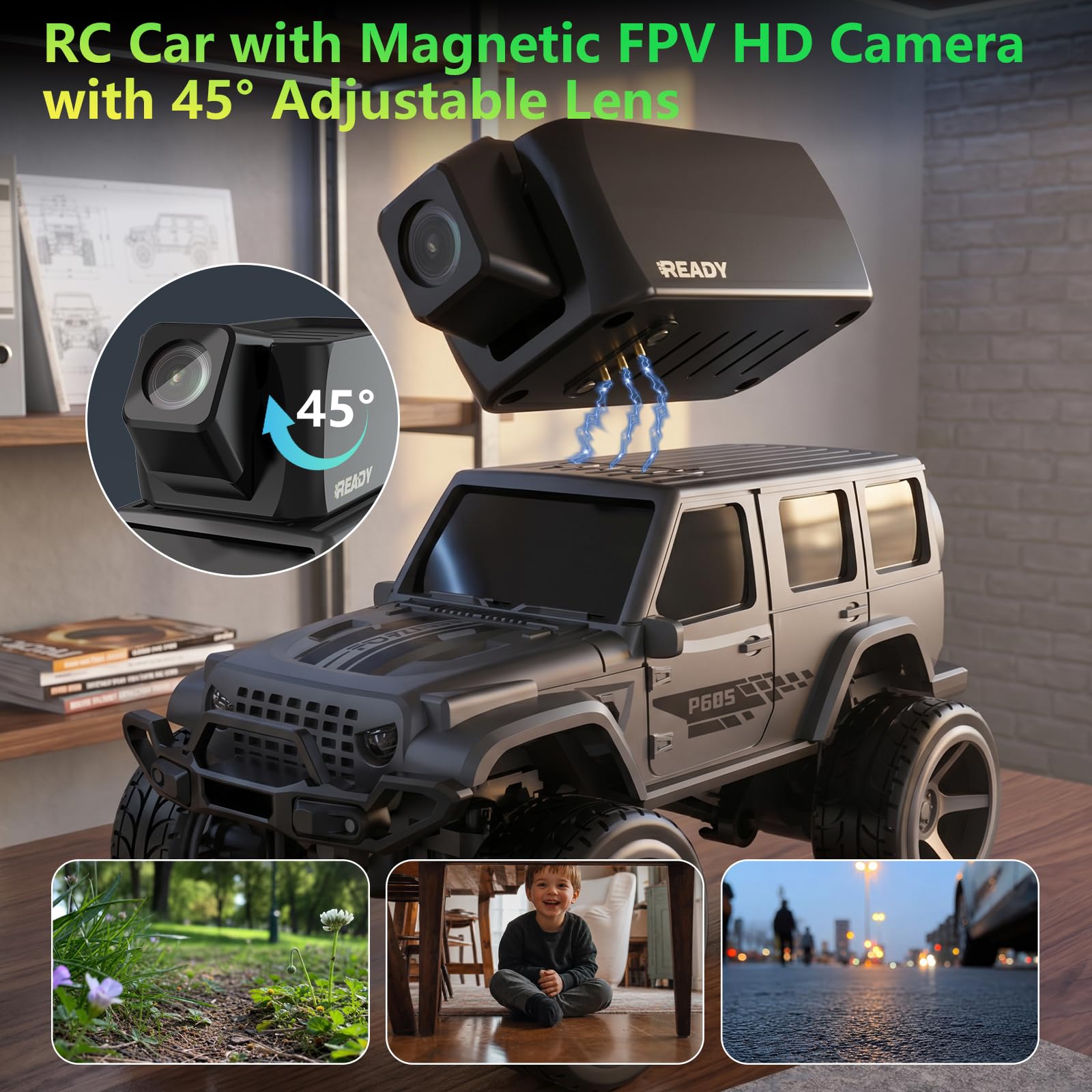 1/64 für Kinder Wiederaufladbares FPV-RC-Auto mit Kamera,2.4GHz LCD-Display | Magnetische 45°Kamera, Live Video per App,2 Geschwindigkeiten,2.4 GHz,LCD-Bildschirm – Geschenk für Kinder 6–12 Jahre