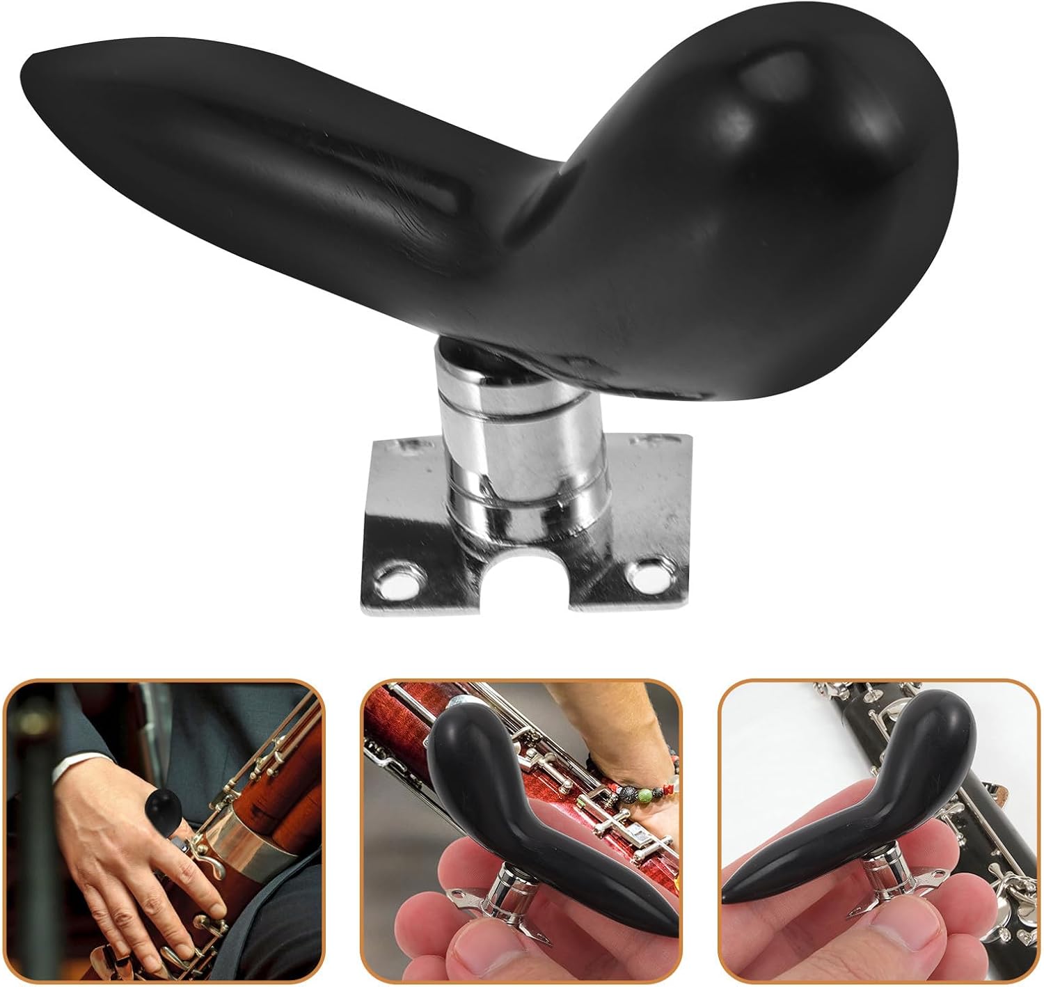 VICASKY Bassoon Thumb Rest Abs Hand Rest with Silver Plated Detachable Base Wrist Support Bassoon Holder Accessory for Practice and Playing, Black