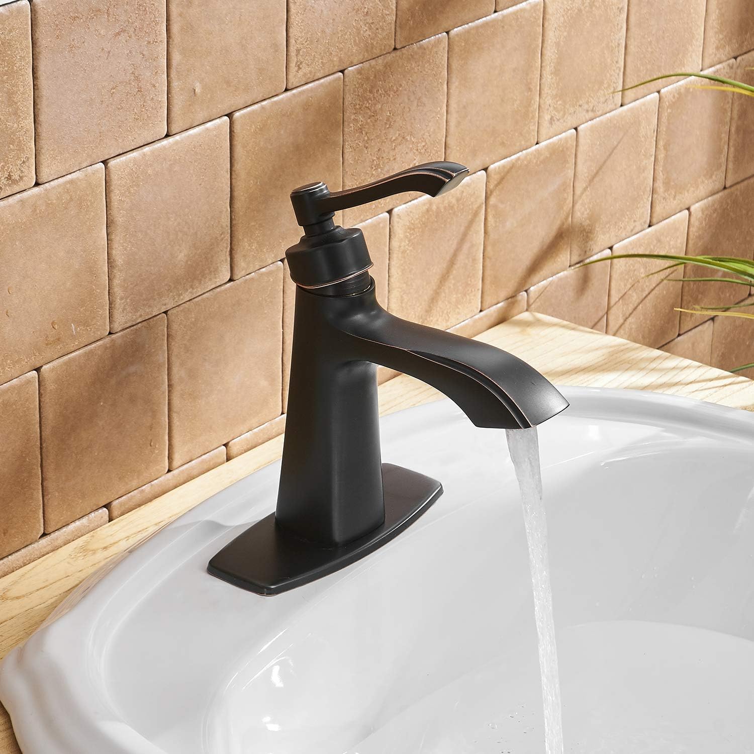 Tор Rаtеd BWE Oil Rubbed Bronze Bathroom Faucet Single Hole Single Handle Bronze Bathroom Faucet Matching Pop Up Drain Stopper with Overflow and Supply Lines Bath Lavatory Mixer Tap Farmhouse