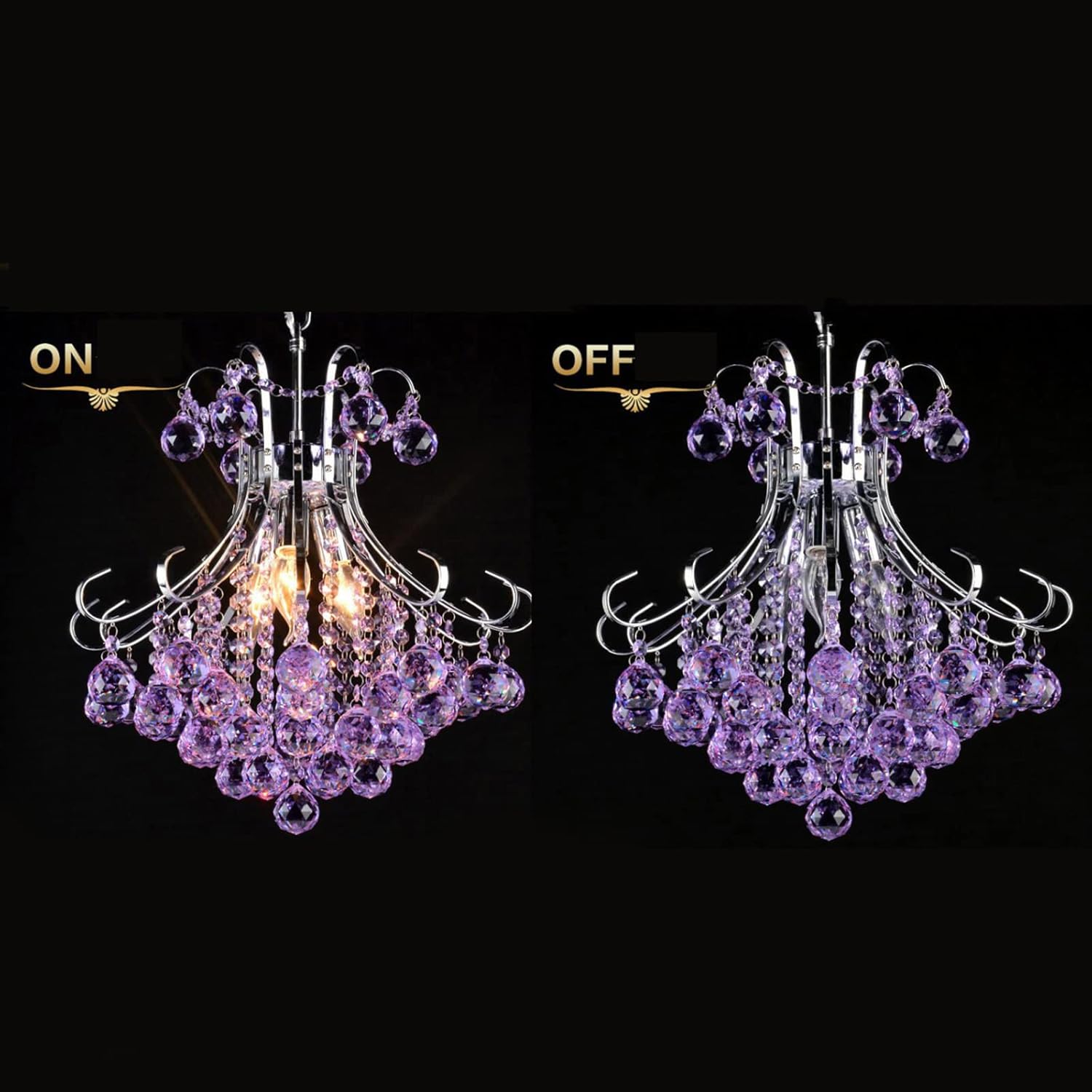 Modern Crystal Chandelier,Purple K9 Crystal Raindrop Chandelier,Flush Mount Ceiling Light Fixture,3 Lights LED Pendant Light for Bedroom Dining Living-Purple 30x35cm Decoration