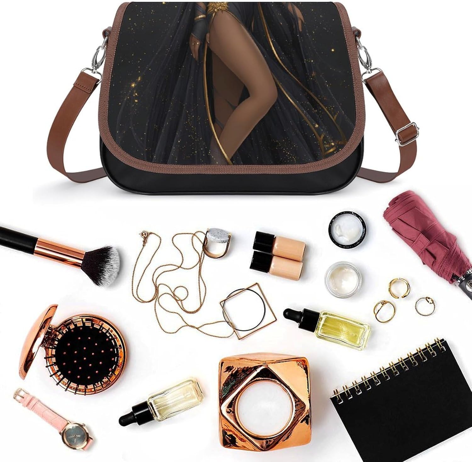 Dark Goddess Nyx Greek Mythology Women Crossbody Purse Leather Messenger Bag Handbags Shoulder Strap Bags