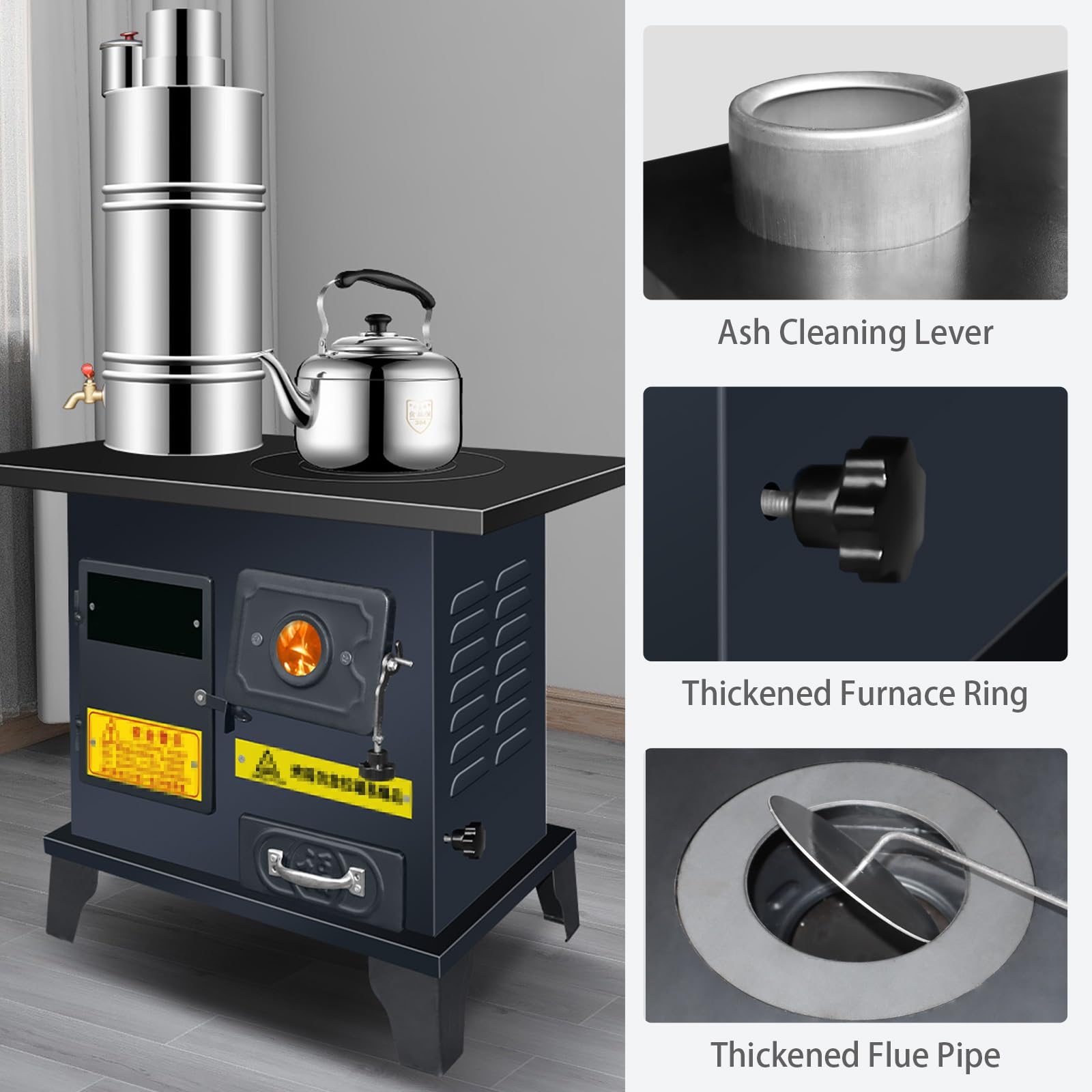 Stufa a Legna a Gassificazione con Serbatoio Dell'acqua, Doppio Forno e Riscaldamento Per 10 M², Stufe a Legna In Ghisa Senza Fumo per Casa, Baita, Tenda e Attività All'aperto