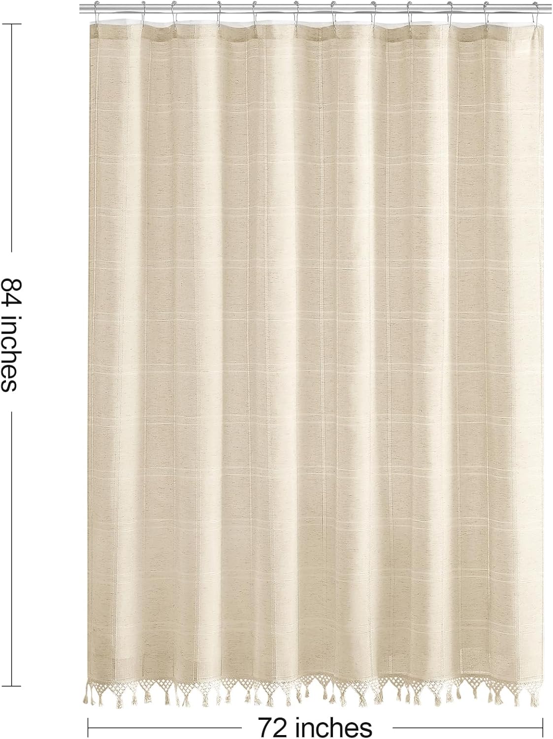Extra Long Linen Farmhouse Shower Curtain with Tassel, Modern Boho French Country Chic Bathroom Shower Curtain Set with PEVA Liner, Cotton Hollow Fabric Shower Curtain 72x84 - Beige/Cream