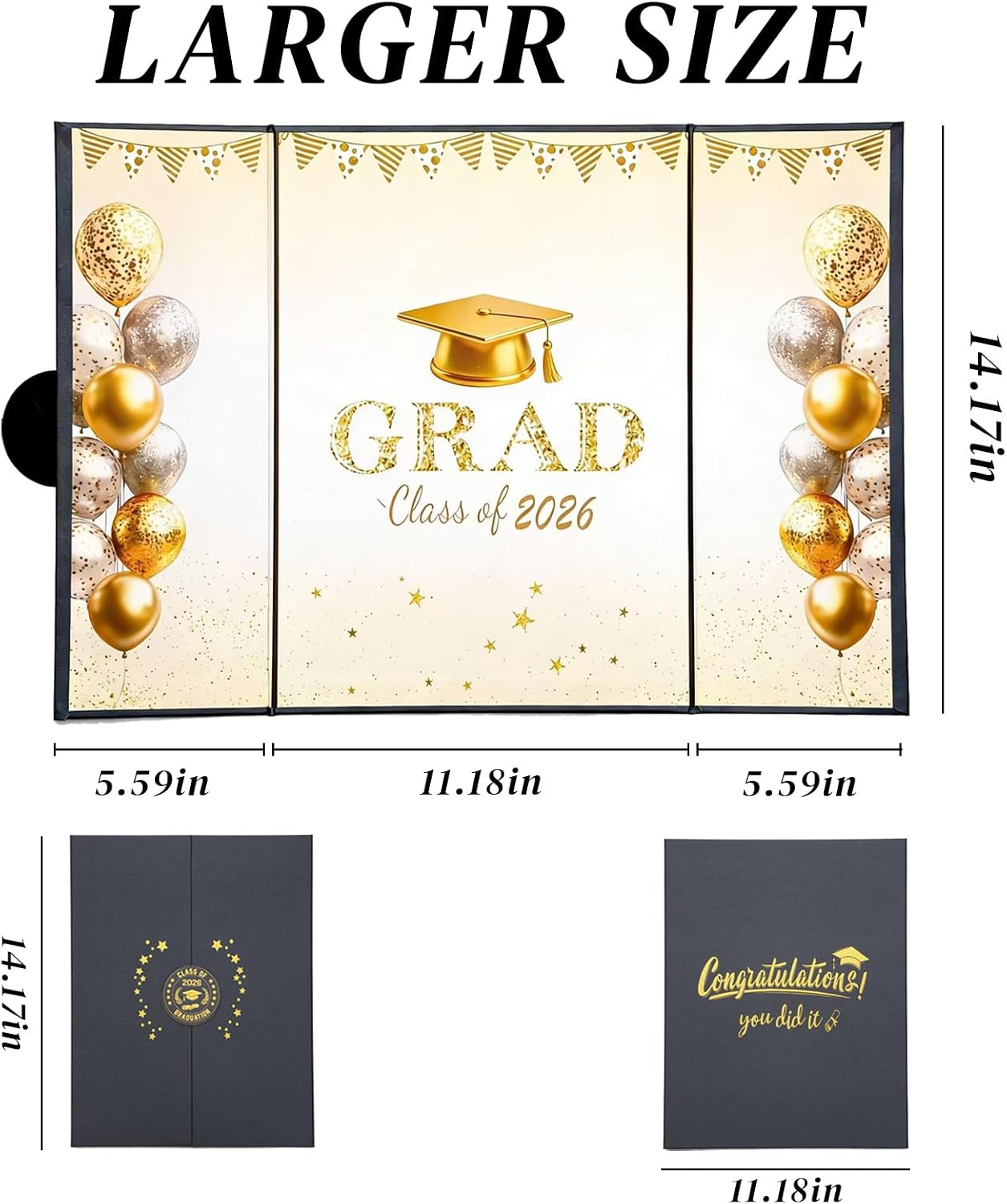 Black and Gold Graduation Party Decorations Class of 2026 - Extra Large 22" x 14" Graduation Guest Book to Sign Signature Board for Graduation Gifts Congrats Grad Party Favors Supplies Decor Keepsake
