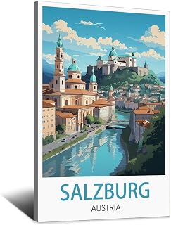 CFXNGA Salzburg Austria Vintage Travel Posters 16x24inch(40x60cm) Canvas Art Poster And Wall Art Picture Print Modern Family Bedroom Decor, Frame-style