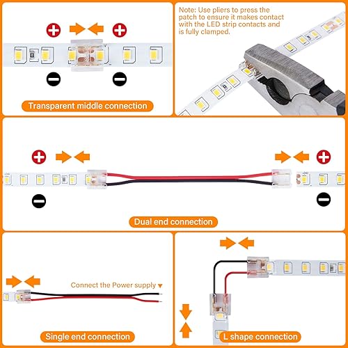 Miniatura 5 de 20 conectores de tira LED de alta calidad, transparente, sin soldadura, 2 pines, 0.315 in, conector de luz LED con 10 cables de 5.9 pulgadas, para