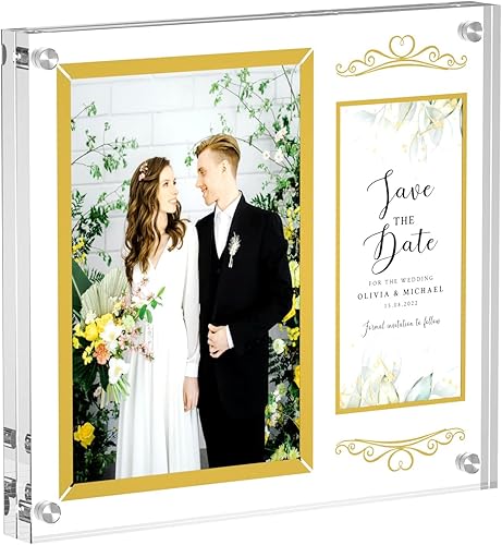 Miniatura 1 de NIUBEE Marco de fotos de boda de 4 x 6, marco de fotos magnético acrílico para exhibición de mesa.