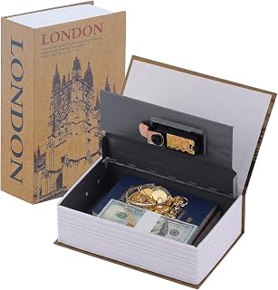 Tissting Buchtresor mit Zahlenschloss, 18 x 12 x 5,5 cm Echten Seiten Buch Tresor Versteckter Abschließbar Code Schloss Buchsafe für Geld Bargeld Schmuck (London #3)