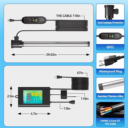 Calentador sumergible titanio 3500W 240V para piscina miniatura 6