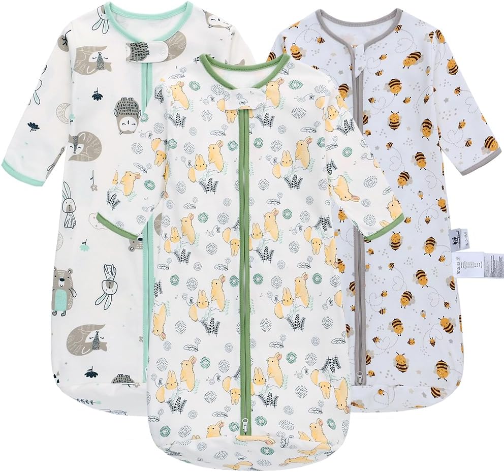 Miracle Baby Sleep Sack - 100% Breathable Cotton Wearable Blanket, Long Sleeve Sleeping Sack for Infant 0-18 Months(3 Pack)