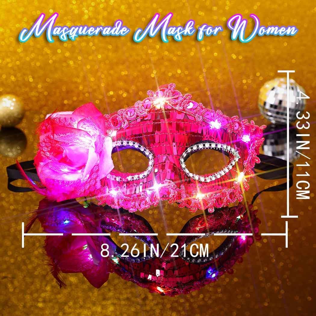 BODIY Light Up Masquerade Mask Halloween Black Venetian Masks Prom Costume Eye Mask for Women