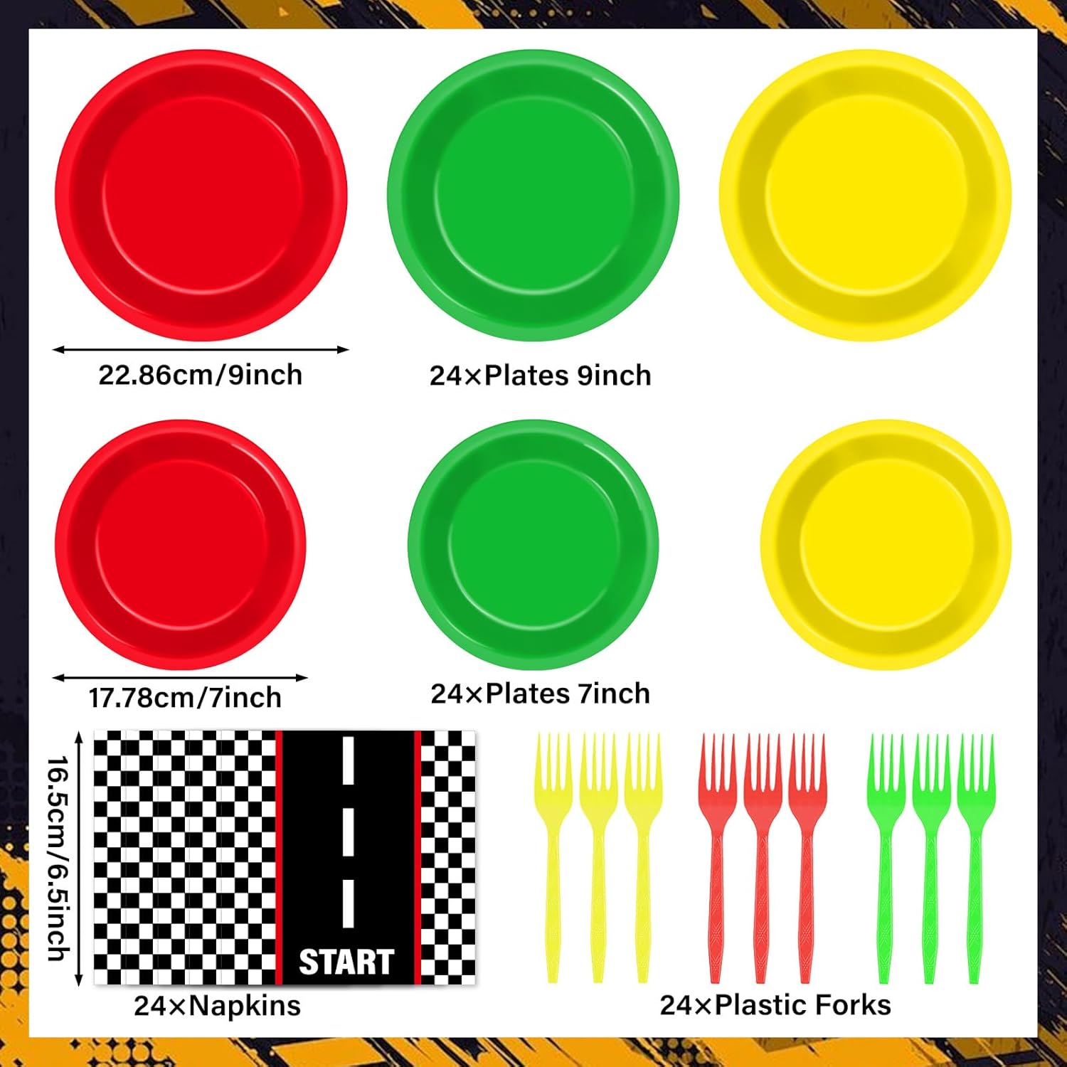 96PCS Race Car Party Plates and Napkins Sets Race Track Plates Napkins Forks for Racing Themed Party Decorations Supplies Racing Car Tableware Set for Kids Boys Birthday Baby Shower Home Decor - Image 2
