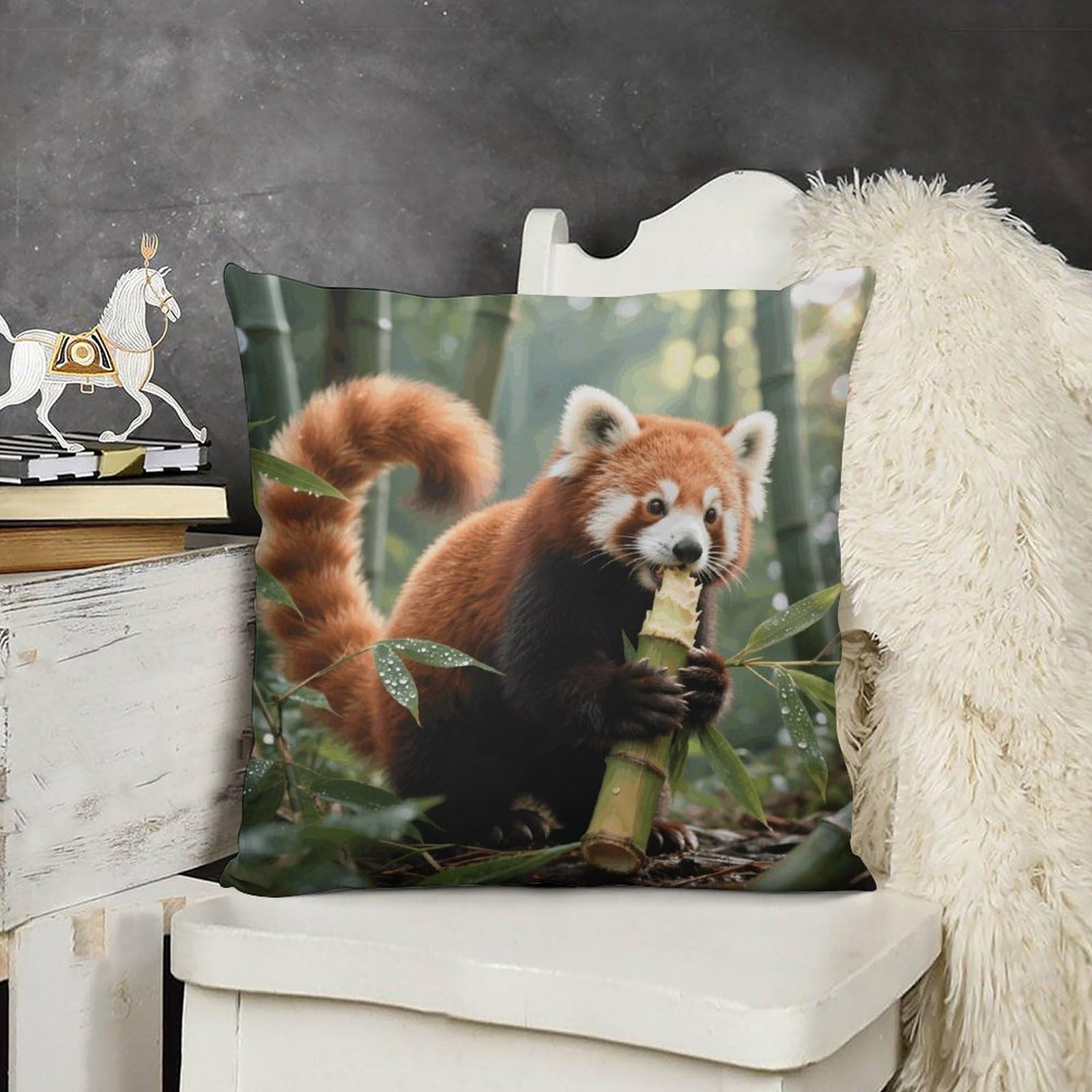 FodPand Boho Farmhouse Red Panda Eating Pillow Covers with Hidden Zipper 24x24 Soft Plush Cushion Cover Decorative Throw Pillow Cases for Couch Bed Sofa Living Room Indoor Outdoor Home Decor