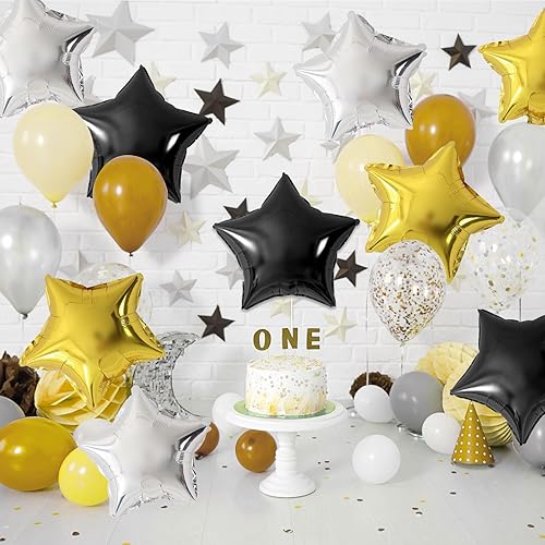 Miniatura 4 de Globos de papel de aluminio negro y dorado, globos de papel de aluminio de estrella de 18 pulgadas para helio, 10 globos de cumpleaños de helio