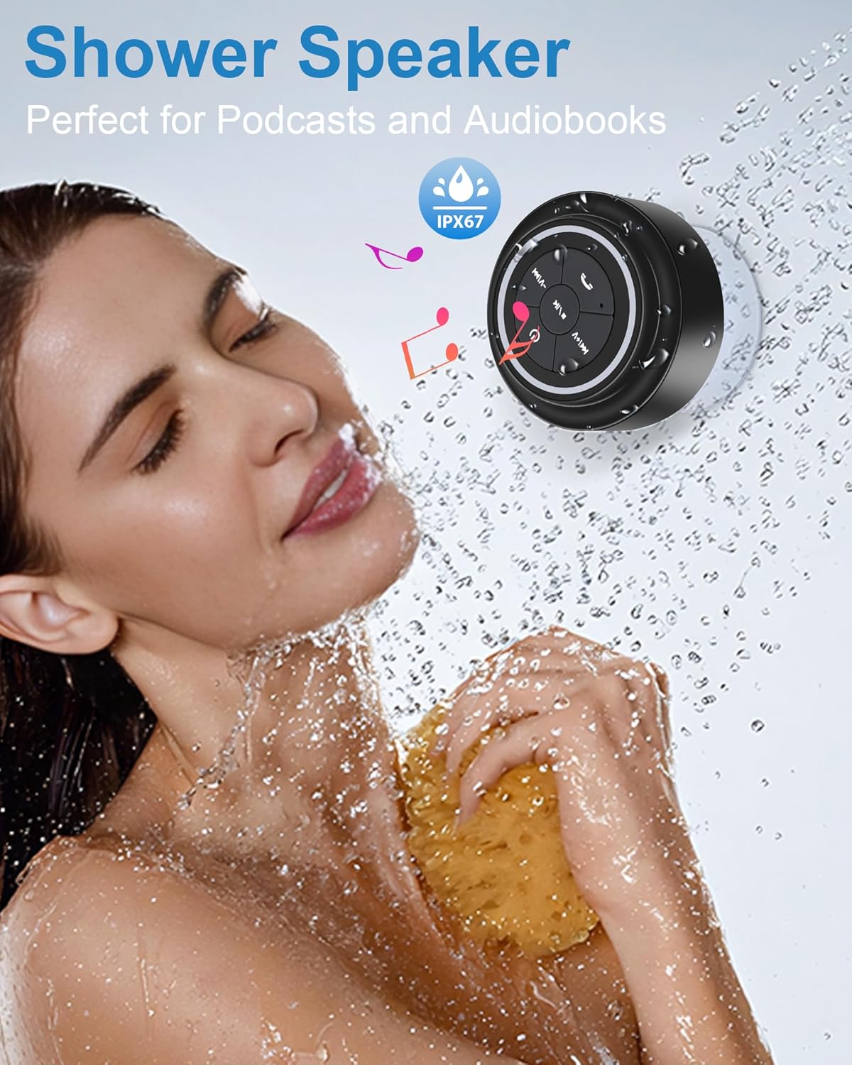 Bluetooth Shower Speaker, Portable Bluetooth Speakers, IP67 Waterproof Speaker with Suction Cup, Floating, Crystal Sound, Ideal for Outdoor Beach Pool, Great Gifts - Image 2