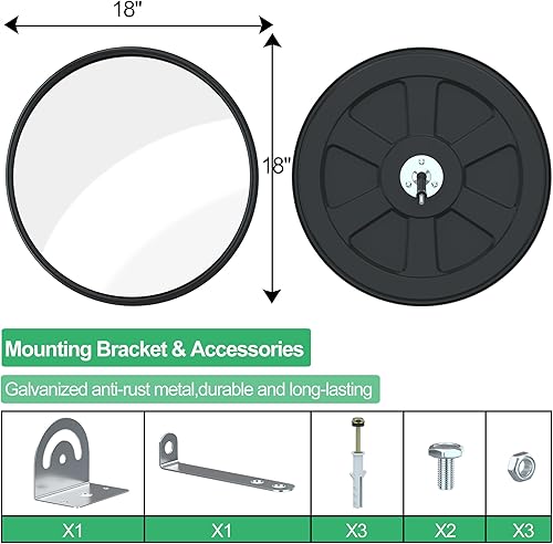 Miniatura 3 de RELIANCER Espejo de seguridad convexo de 18" Espejo de seguridad curvado Espejo de tráfico ajustable Espejo de esquina de seguridad Espejo de punto