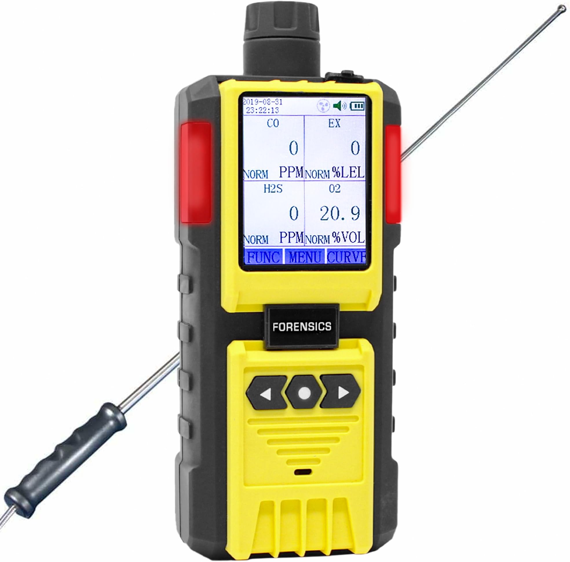 FORENSICS DETECTORS FD 4 Gas Monitor by | Built-in Pump Multi Gas Meter | O2, CO, H2S, LEL | Color Display & Graphing | USA NIST Calibration | Computer Data Logging |