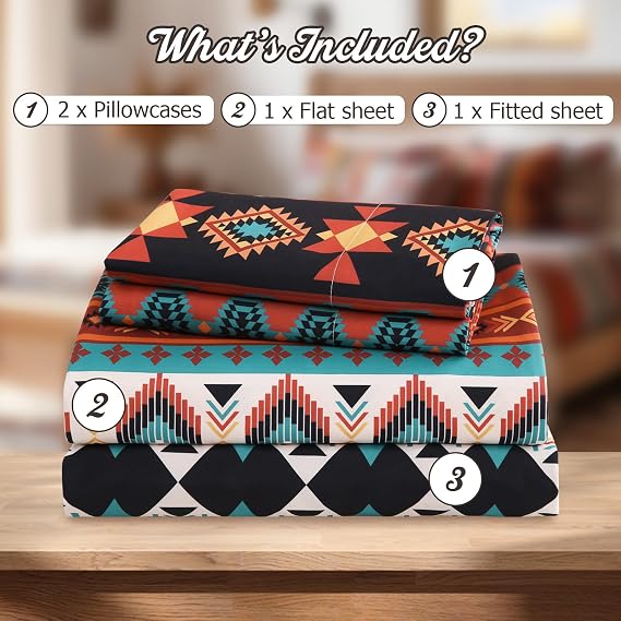 CozySmile Boho Printed Sheet Set Queen Size 4 Piece Soft & Breathable Bedding Deep Pocket 16 Cooling Wrinkle Free Comforter Bed Set Geometric Pattern Sheets (King, Multicolor Tribal