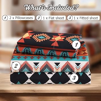 CozySmile Boho Printed Sheet Set Queen Size 4 Piece Soft & Breathable Bedding Deep Pocket 16 Cooling Wrinkle Free Comforter Bed Set Geometric Pattern Sheets (King, Multicolor Tribal