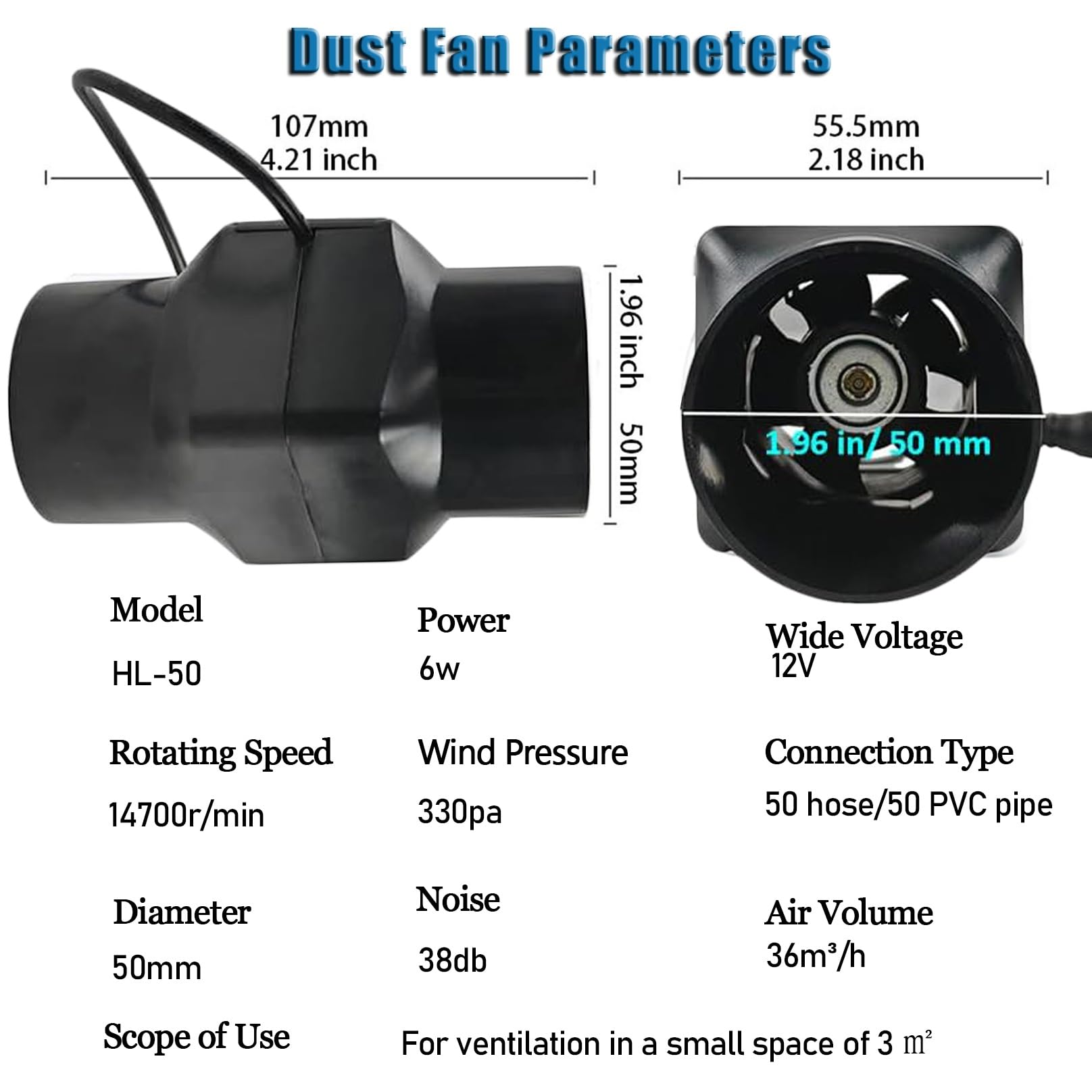 Amazon.co.jp: 2インチインラインダクトファン12V 6W HVAC排気換気