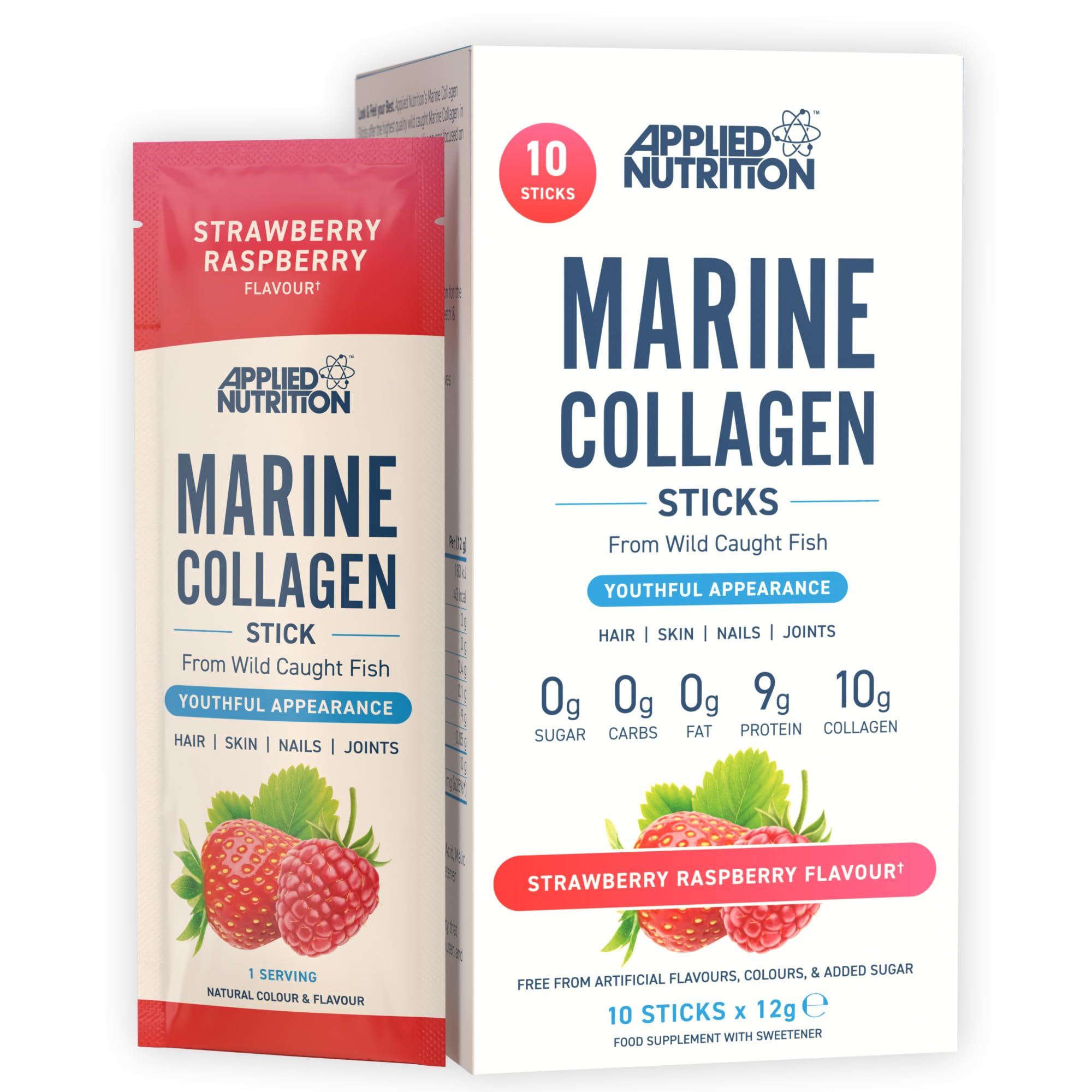 Applied Nutrition Marine Collagen Sticks 10 X 12G-Strawberry Raspberry