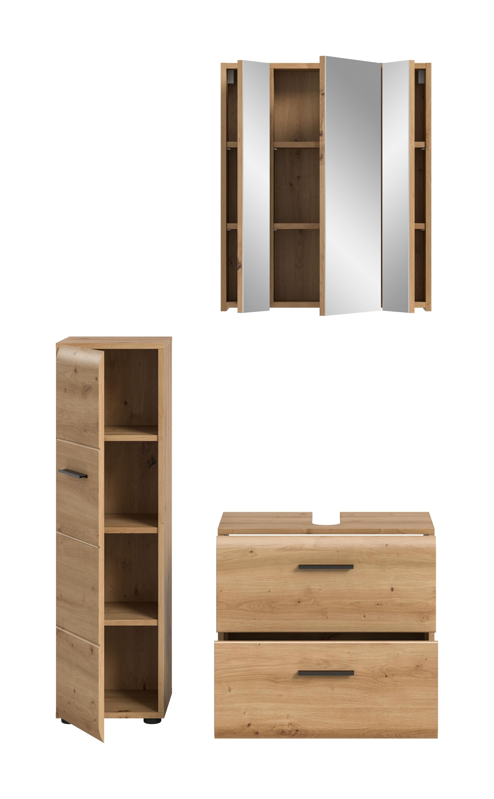 xonox.home – 3 TLG. Badezimmerkombination Ice 105x185x30 cm in Korpus und Front Artisan Oak Nachbildung – Hochwertige Badmöbel-Kombi – modern – Bild 3