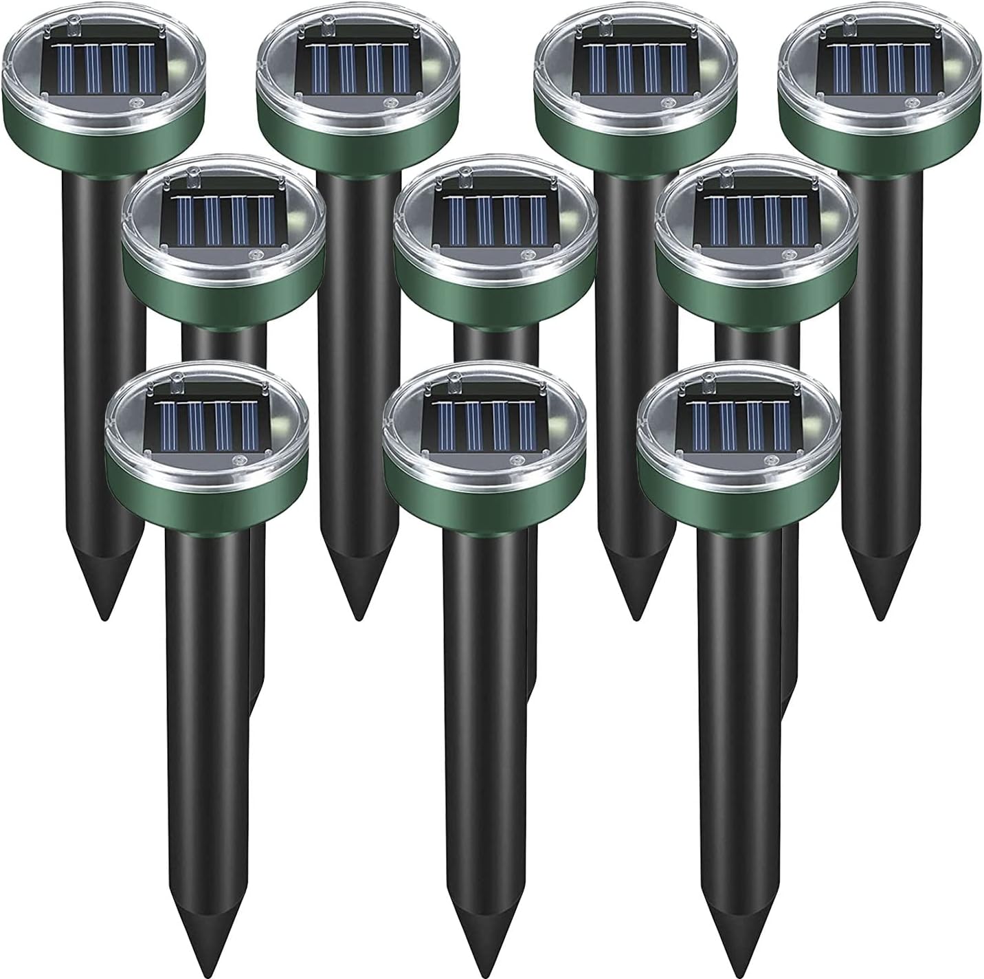 Mole Repellent 10 Pack, Solar Powered Sonic Mole Deterrent Spikes, Ultrasonic Repellers Groundhog Stakes Animal Control, Rodent Repellent Snake, Mole, Vole, Gopher for Lawn Garden & Yard