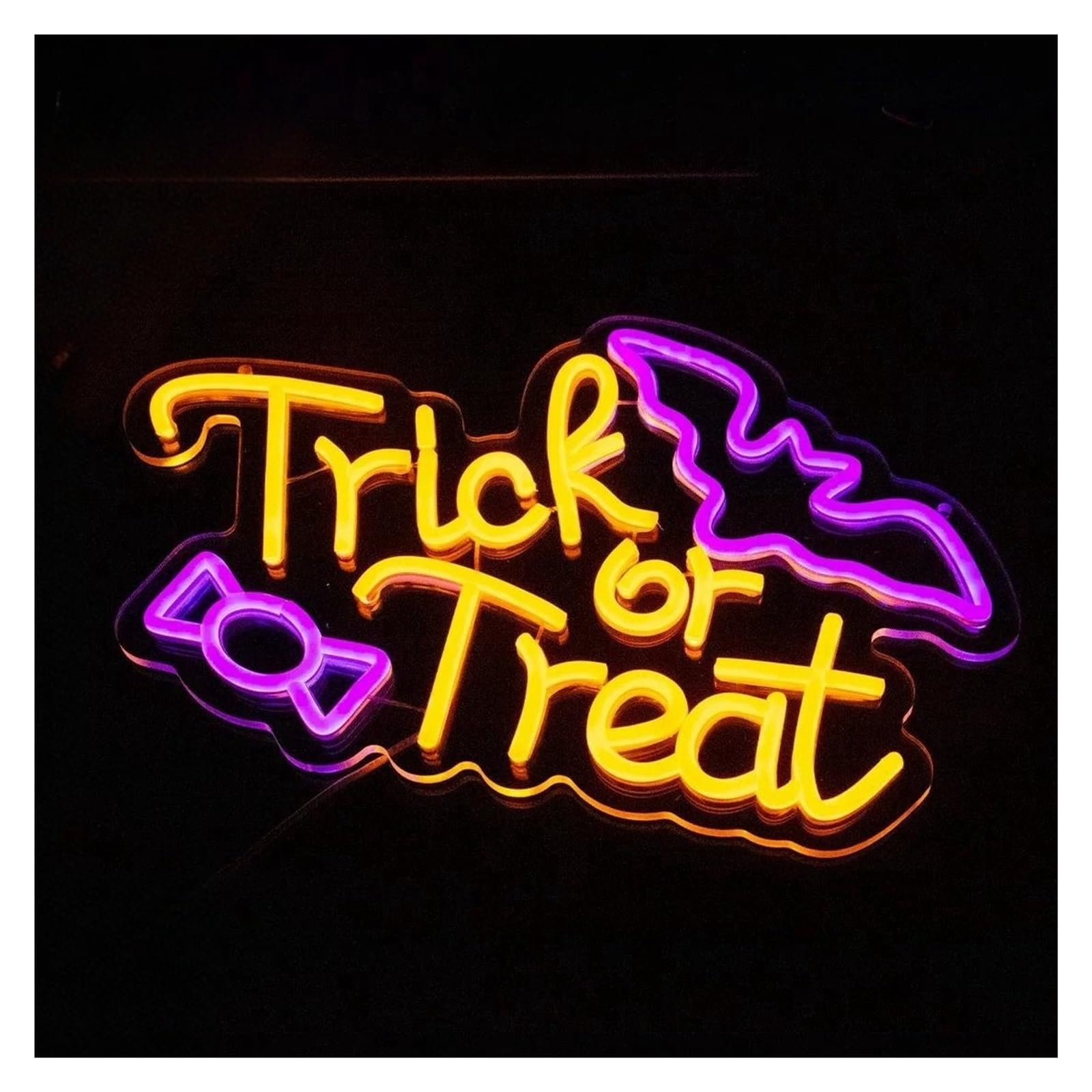 LEMST Signs Lamp Trick Or Treat Neon Sign Light Bat Light Atmosphere Table Lamp for Bedroom Home Party Indoor Decor USB Powered Night Lamp 40cmx22cm