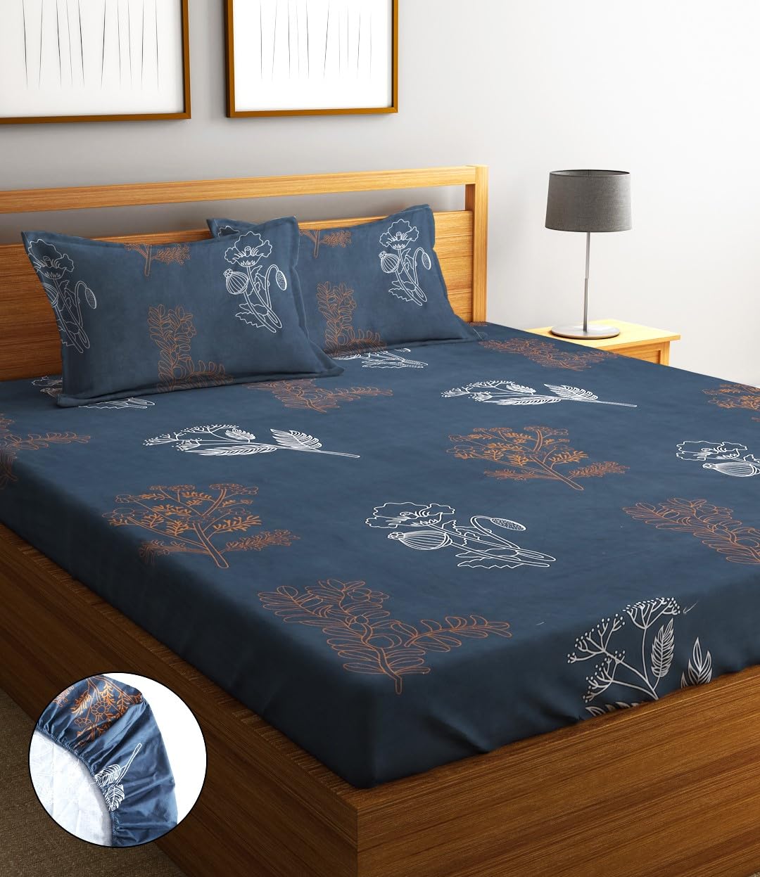 Home Sizzler 210TC Midnight Bloom Elastic Fitted Double Bedsheet (72X78 Inch) with 2 King Size Pillow Covers-image-34
